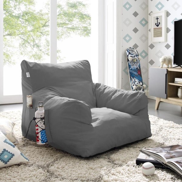 Posh Living Posh Living BB145-28LG-UE Nylon Bean Bag Chair; Lounge Chair; Memory Foam Chair & Floor Arm Chair; Light Grey - 28 x 31.5 x 26.7 in. BB145-28LG-UE